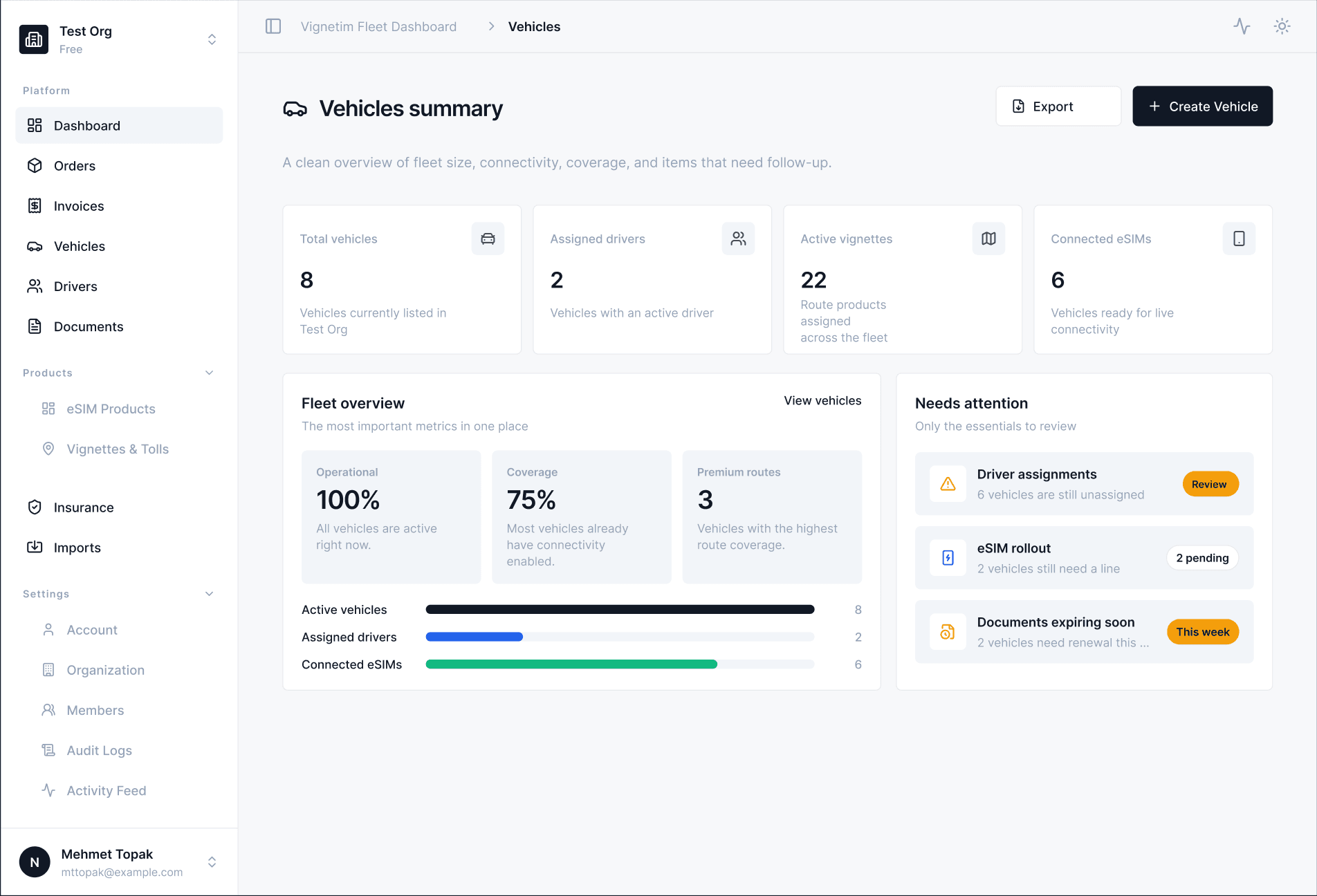Vignetim Fleet Dashboard