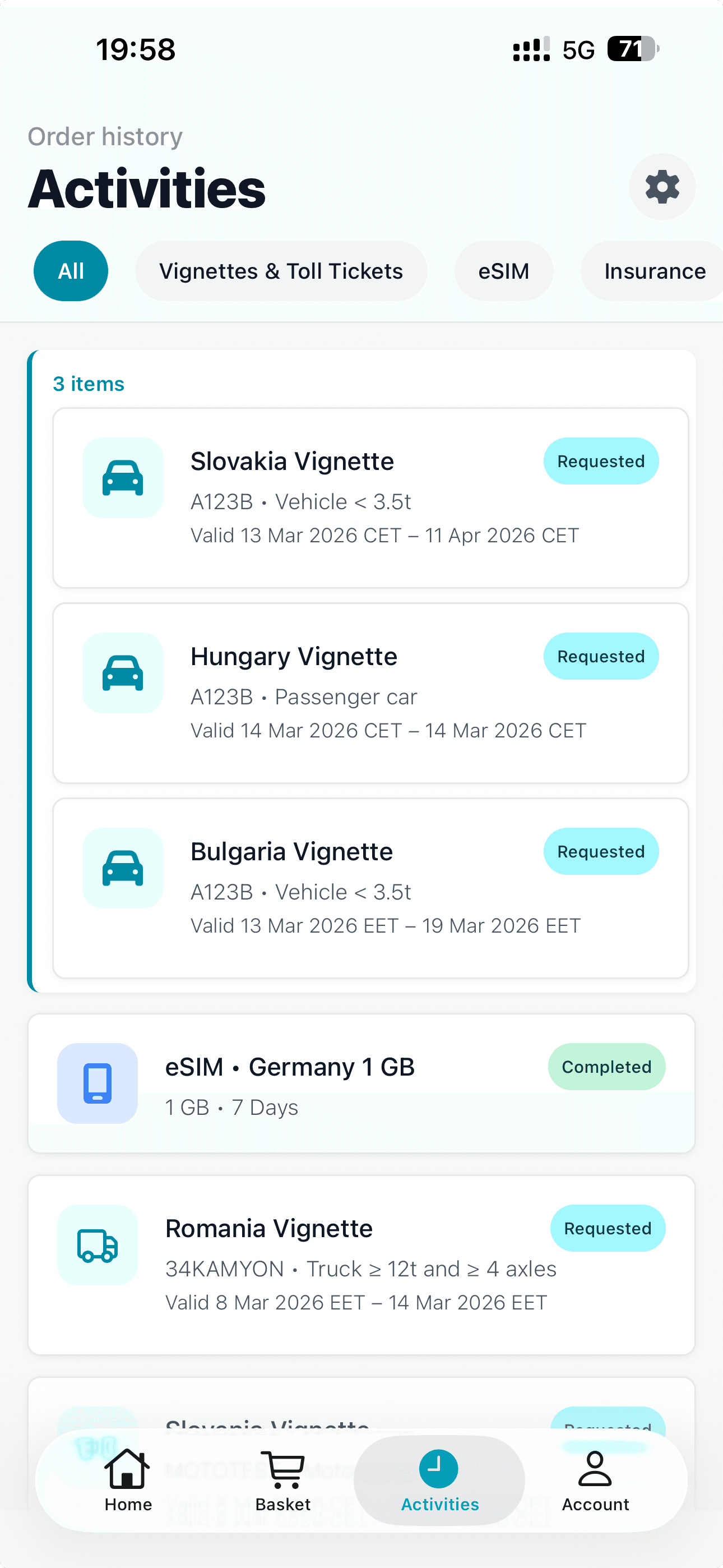 Vignetim HGS activities screen